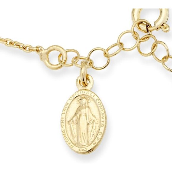 Elegant 8in 18K Gold Plated Silver Rosary Bracelet with Cross & Miraculous Medal - Picture 3 of 6